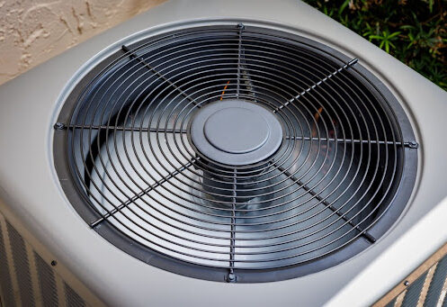 Up close shot of AC condenser